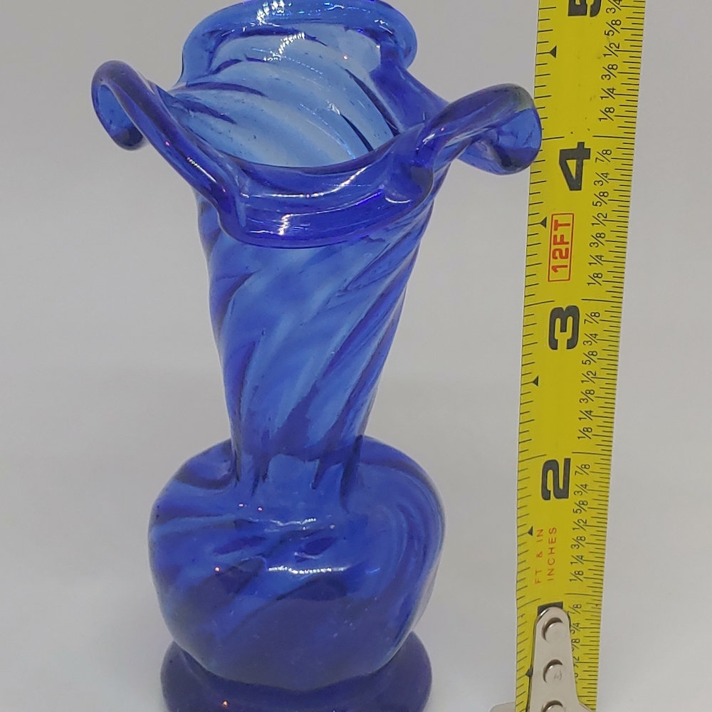 Cobalt Blue Handblown Ruffled Mini Vase - Picture 9 of 10